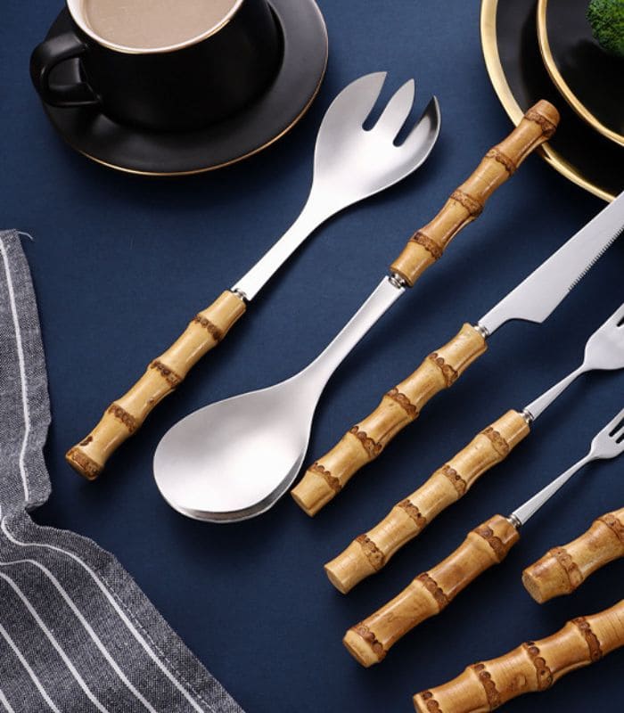 Junips | Bamboo Handle Salad Serving Cutlery Kitchen Accessories