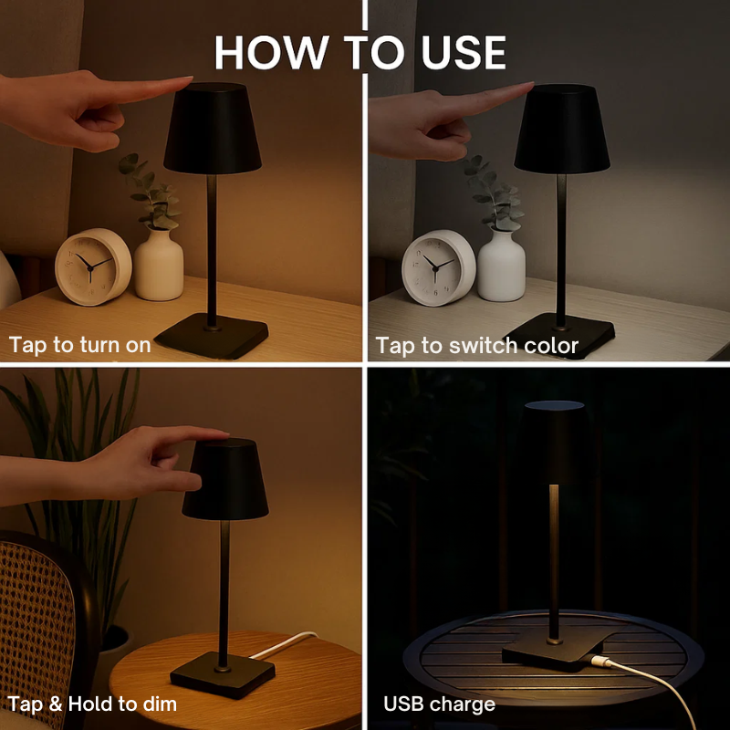 Junips | Luminara™ | Modern Rechargeable LED Wireless Table Lamp | Portable Lighting for Home, Office & Outdoor Use