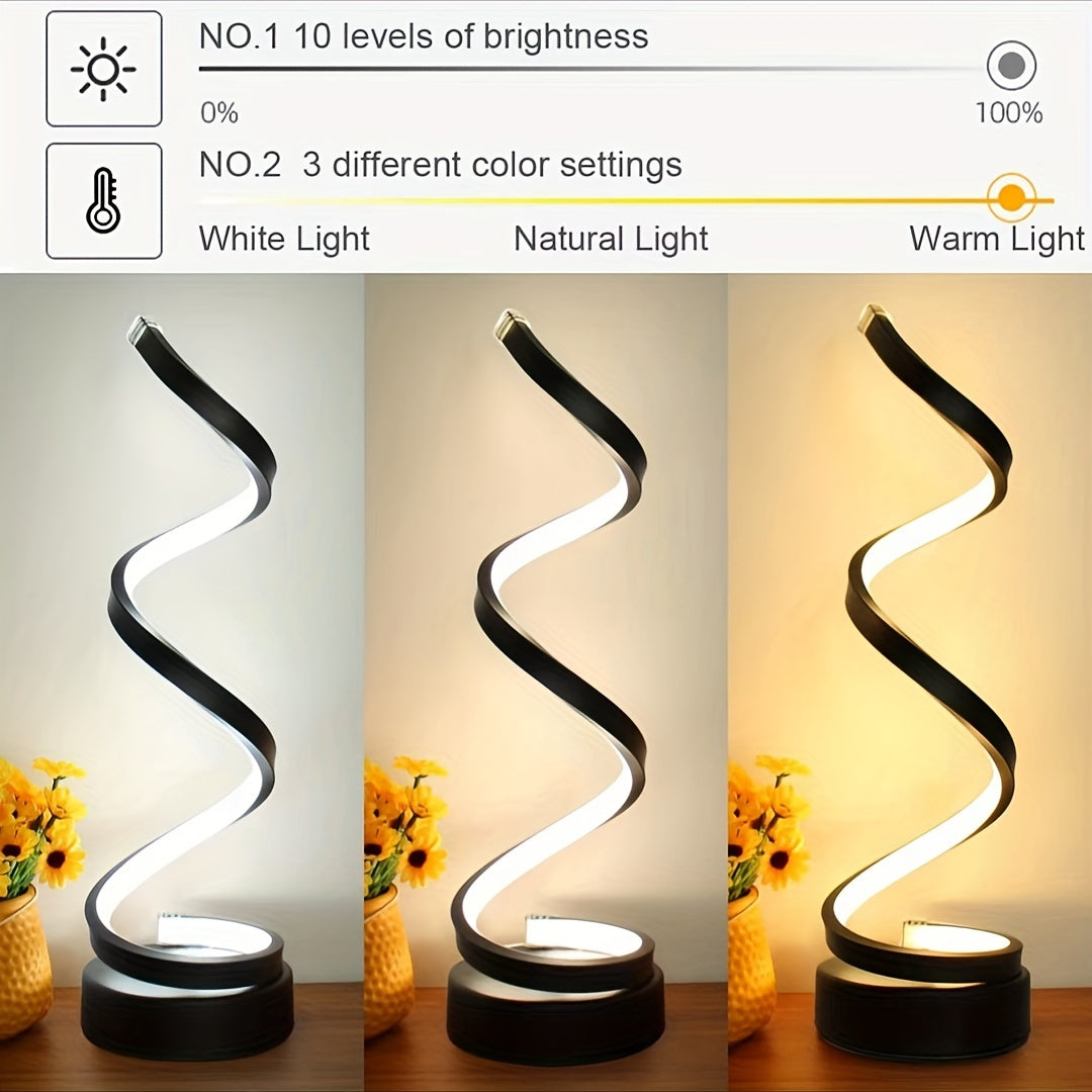 Junips | Modern Spiral Table Lamp – Creative LED Desk Lamp with Gentle Warm Light, Perfect for Bedroom, Living Room, and Study Decor