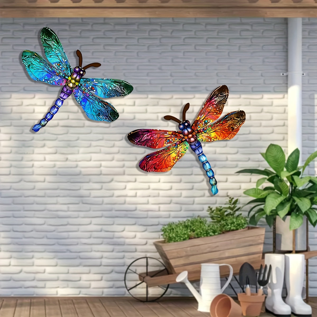 Junips | 1/2 piece vibrant dragonfly wall art made of metal – artistic outdoor decoration for gardens, homes, and events – durable, versatile, and eye-catching – a perfect gift idea for any occasion