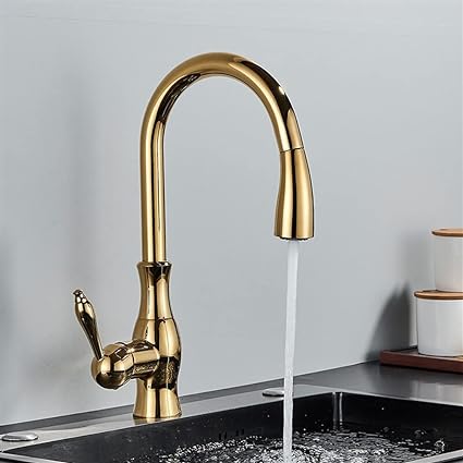 Junips | Brass Kitchen Faucet Pull Out Mixer Sink Water Tap 360 Rotation Single Handle