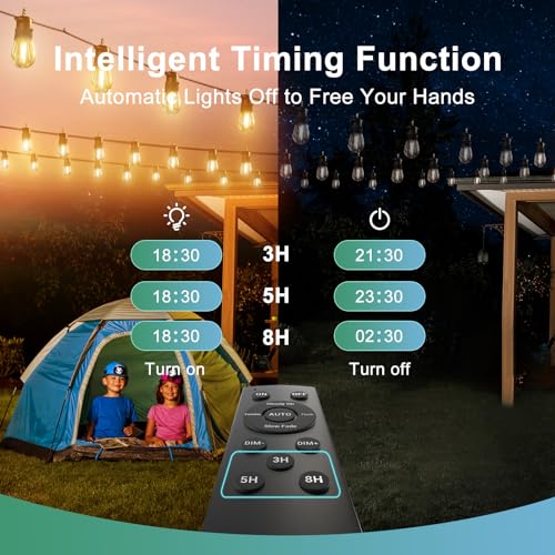 Junips | 52FT Solar String Lights for Outdoor with Remote Control, Warm White