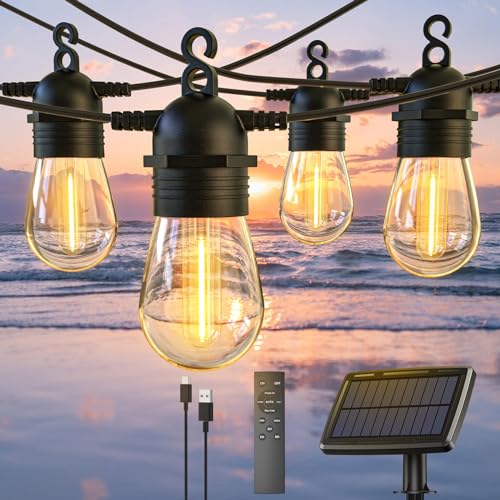 Junips | 52FT Solar String Lights for Outdoor with Remote Control, Warm White