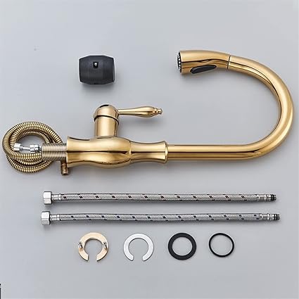 Junips | Brass Kitchen Faucet Pull Out Mixer Sink Water Tap 360 Rotation Single Handle