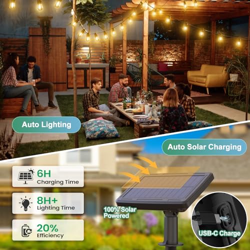 Junips | 52FT Solar String Lights for Outdoor with Remote Control, Warm White