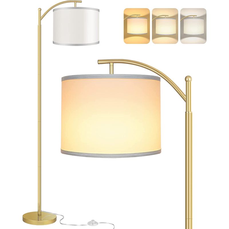 Junips | Floor lamp with 3 color temperatures LED bulb, floor lamp high industrial floor lamp reading for bedroom, office, white lampshade included