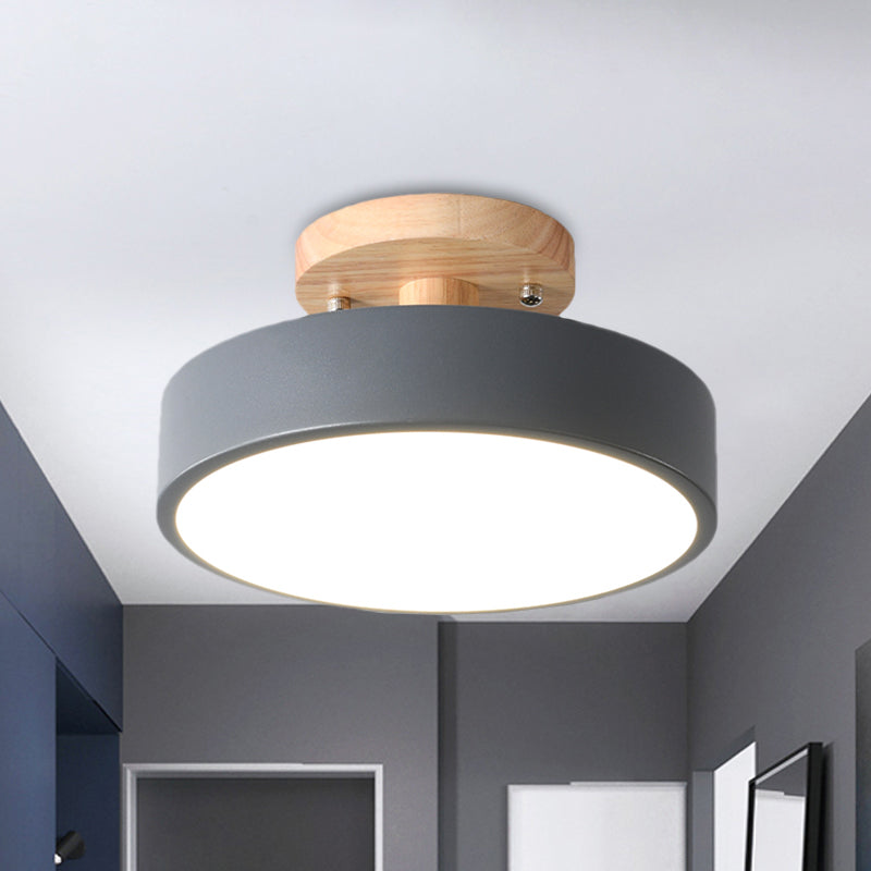 Junips | Scandinavian LED Ceiling Light with Wood | Modern Drum Shape for Hallways and Entrances | Energy-Efficient Lighting