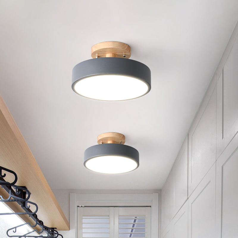 Junips | Scandinavian LED Ceiling Light with Wood | Modern Drum Shape for Hallways and Entrances | Energy-Efficient Lighting