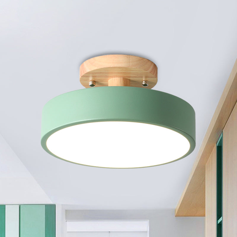 Junips | Scandinavian LED Ceiling Light with Wood | Modern Drum Shape for Hallways and Entrances | Energy-Efficient Lighting