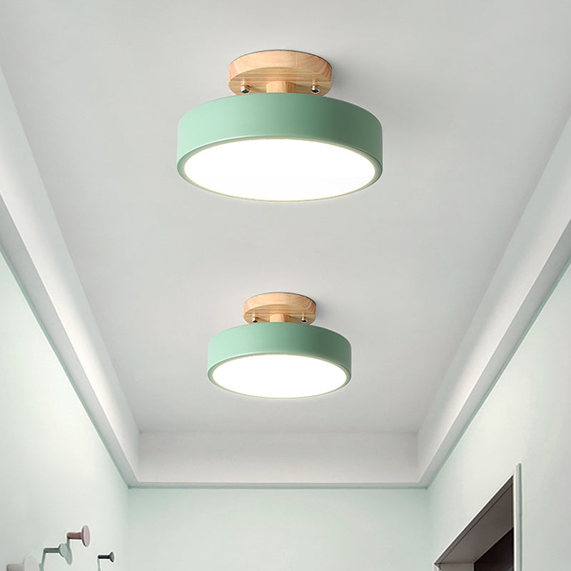 Junips | Scandinavian LED Ceiling Light with Wood | Modern Drum Shape for Hallways and Entrances | Energy-Efficient Lighting