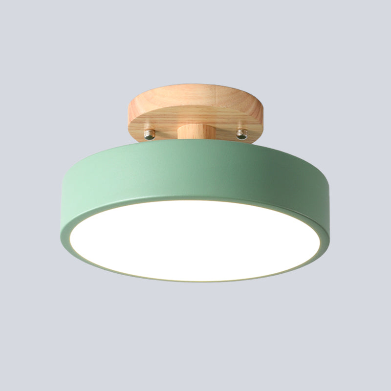 Junips | Scandinavian LED Ceiling Light with Wood | Modern Drum Shape for Hallways and Entrances | Energy-Efficient Lighting