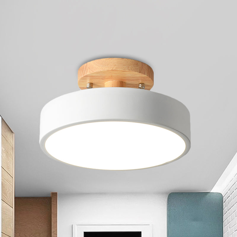 Junips | Scandinavian LED Ceiling Light with Wood | Modern Drum Shape for Hallways and Entrances | Energy-Efficient Lighting