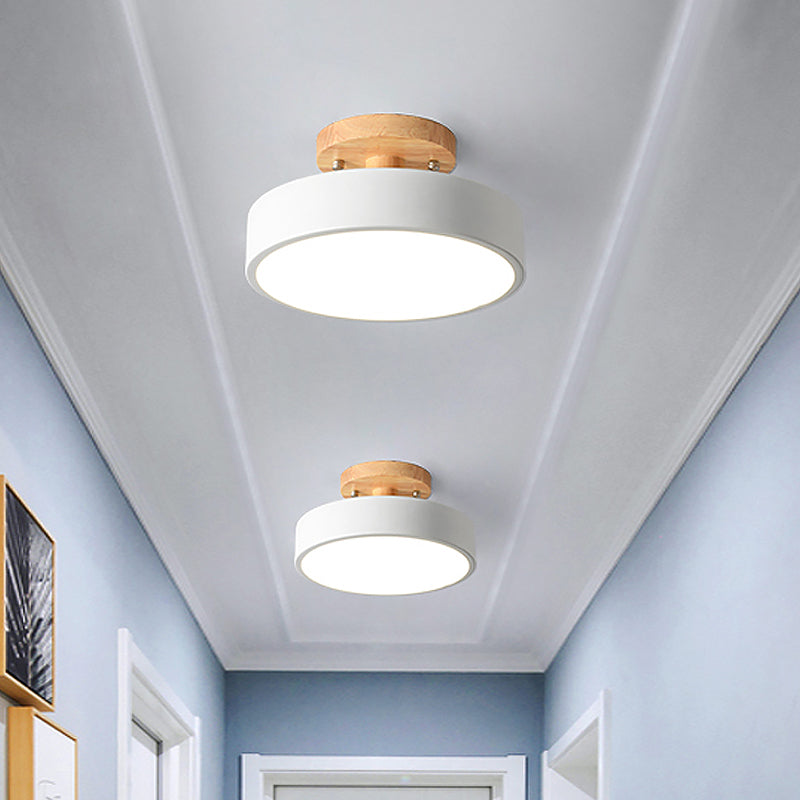 Junips | Scandinavian LED Ceiling Light with Wood | Modern Drum Shape for Hallways and Entrances | Energy-Efficient Lighting