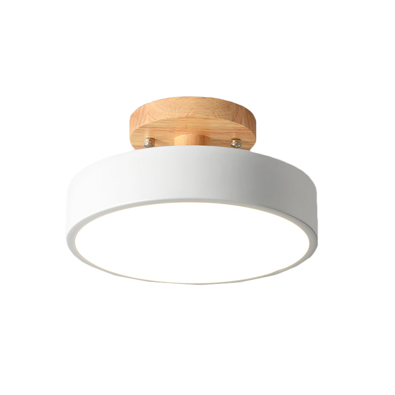Junips | Scandinavian LED Ceiling Light with Wood | Modern Drum Shape for Hallways and Entrances | Energy-Efficient Lighting