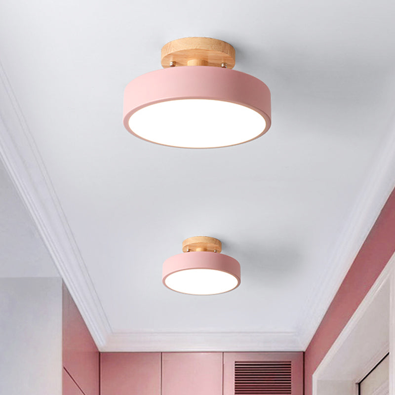 Junips | Scandinavian LED Ceiling Light with Wood | Modern Drum Shape for Hallways and Entrances | Energy-Efficient Lighting