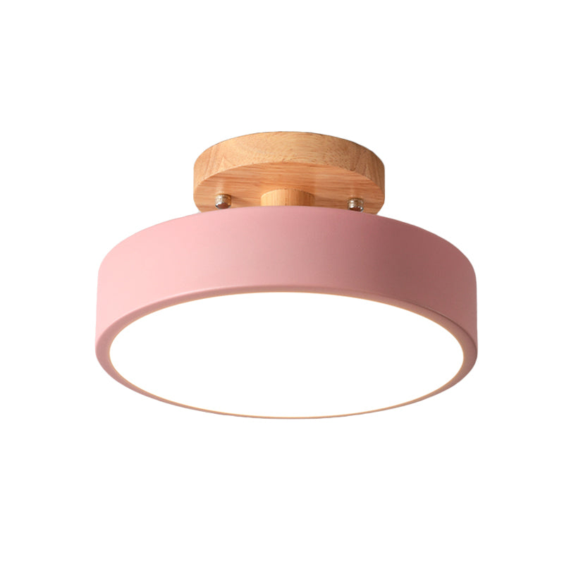 Junips | Scandinavian LED Ceiling Light with Wood | Modern Drum Shape for Hallways and Entrances | Energy-Efficient Lighting
