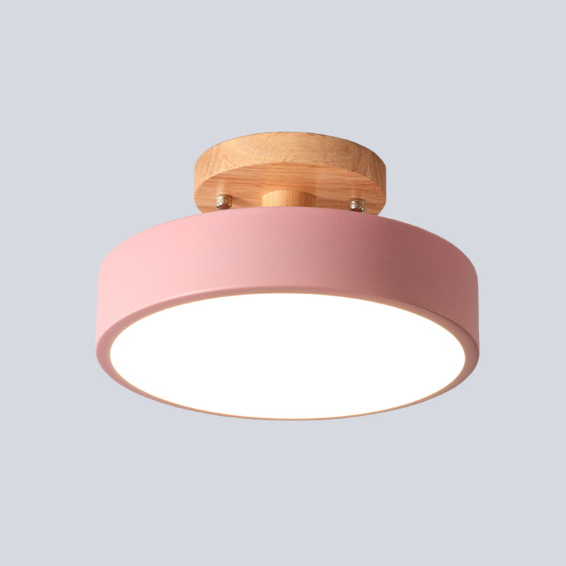Junips | Scandinavian LED Ceiling Light with Wood | Modern Drum Shape for Hallways and Entrances | Energy-Efficient Lighting