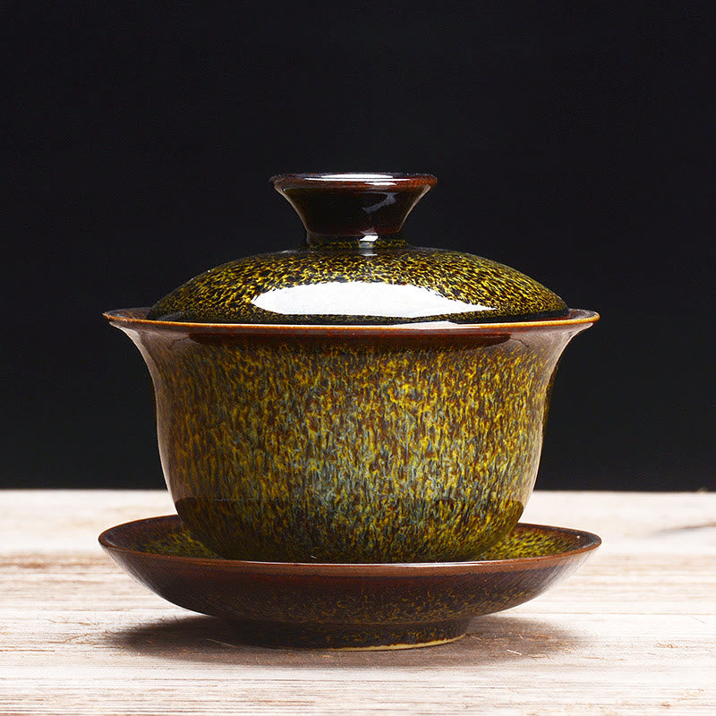 Junips | Vintage Kiln Ceramic Gaiwan Sancai Tea Cup Tea Cup and Saucer with Lid