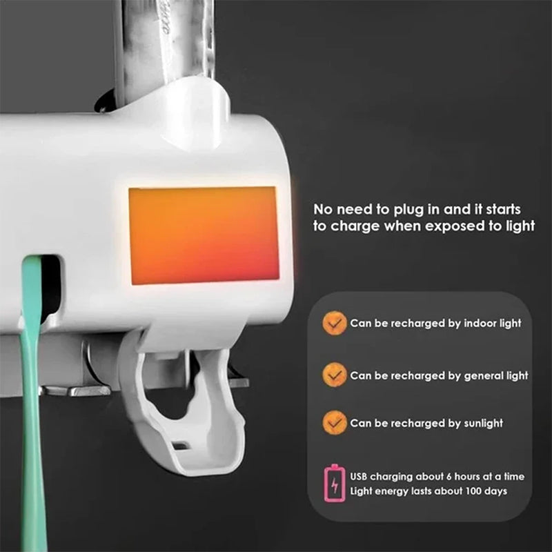 Junips | Smart UV Light Sterilizer Toothbrush Holder, Wall Mounted Toothpaste Dispenser