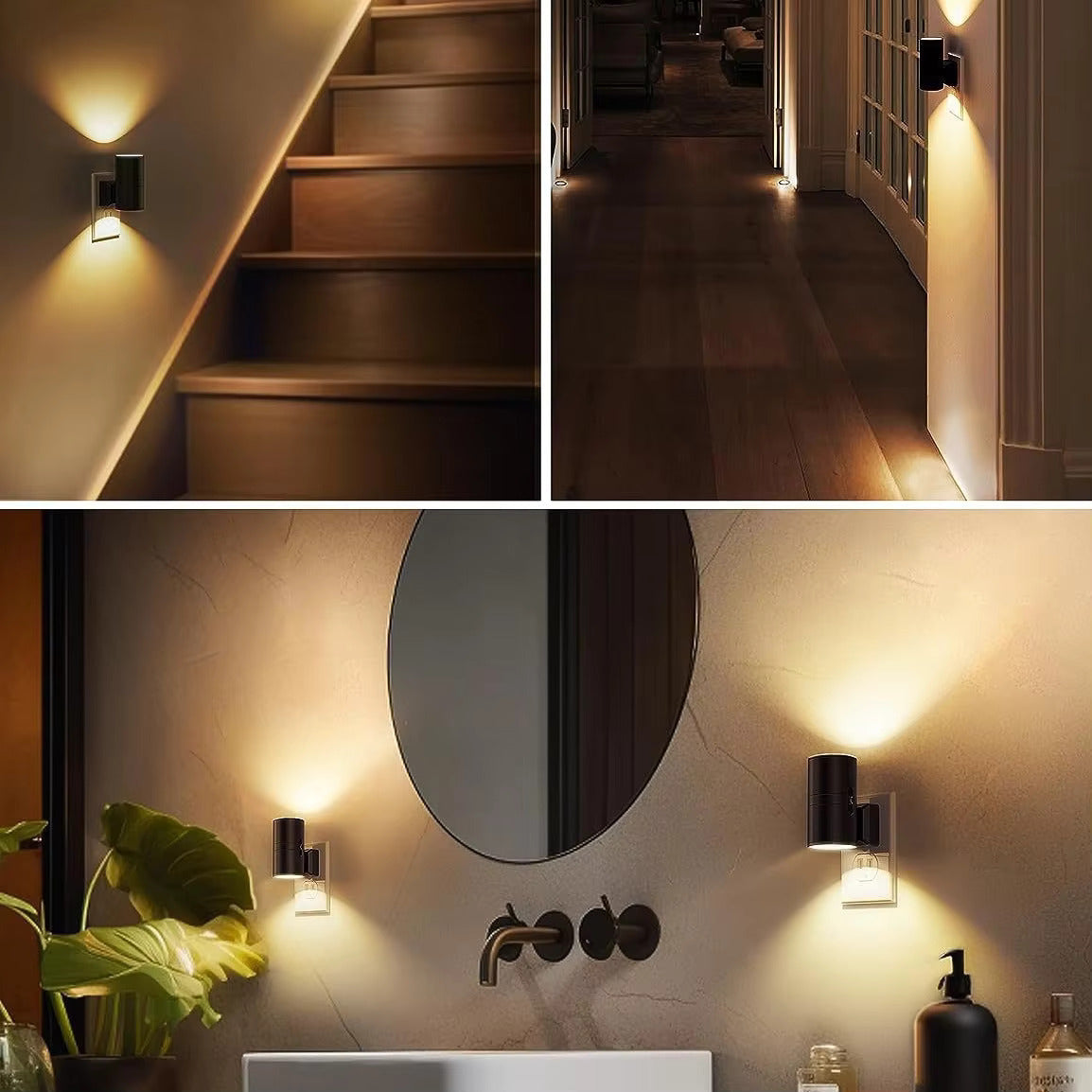 Junips | Luxury Plug-In Ambient Night Light – Dimmable LED Wall Light with Sensor (3000K Warm Glow)