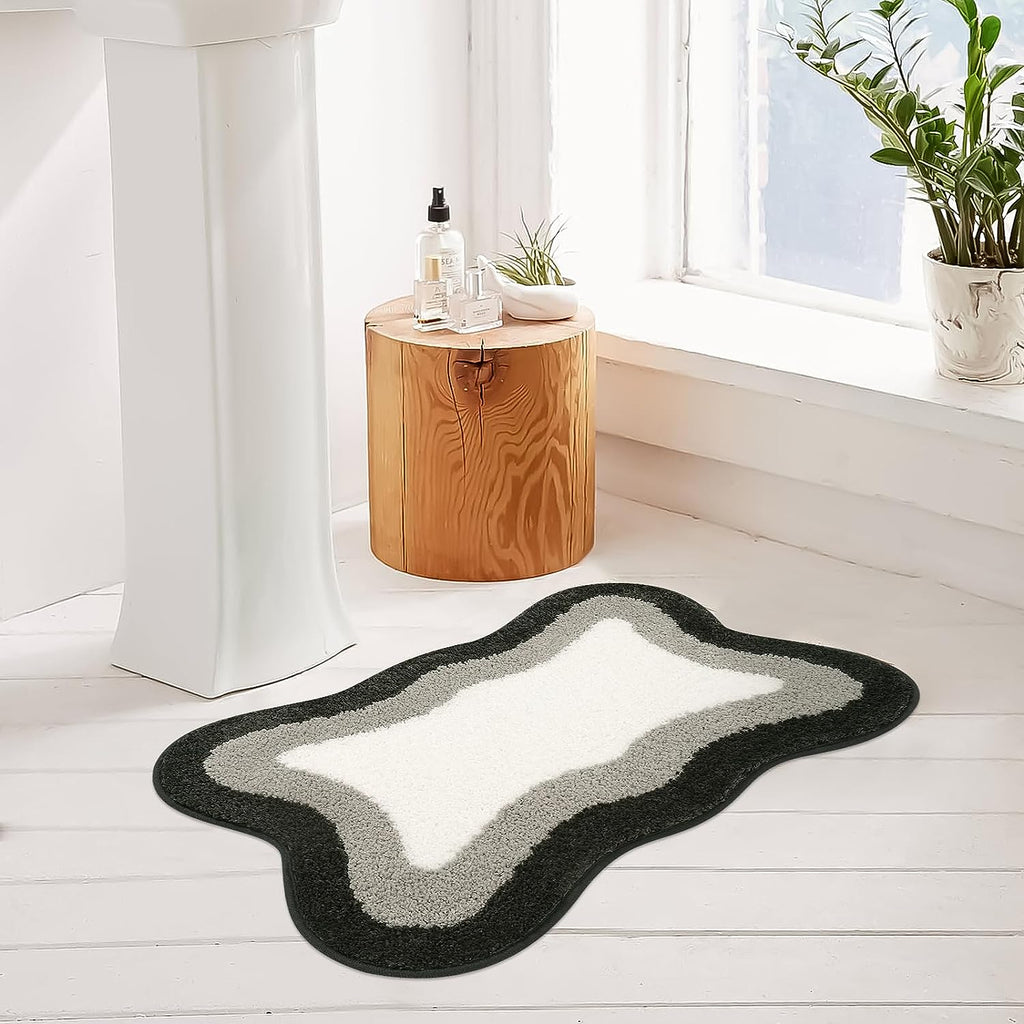 Junips | Black Gradient Bath Mats, Carpet for Bathrooms, Cute Non-Slip Irregular Carpet for Shower Room