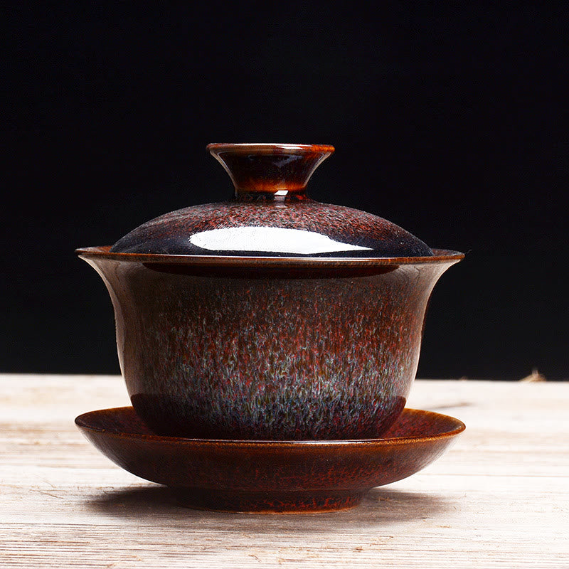 Junips | Vintage Kiln Ceramic Gaiwan Sancai Tea Cup Tea Cup and Saucer with Lid