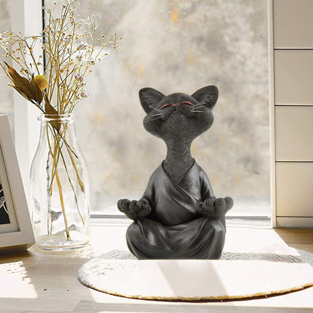 Junips | Playful Black Buddha Cat Figure Meditation Yoga Collectible Happy Cat Decor Home Garden Decoration Garden Ornament