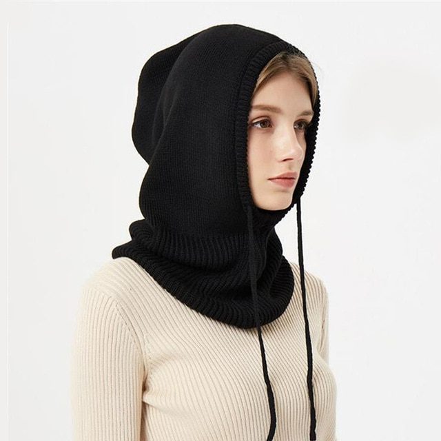 Junips | Winter Knit Beanie | Hooded Balaclava Style | Reinforced Wool-Blend Thermal Insulation | Adjustable Drawstring Fit | Wind-Resistant High-Volume Headwear