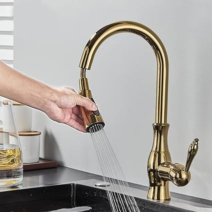 Junips | Brass Kitchen Faucet Pull Out Mixer Sink Water Tap 360 Rotation Single Handle