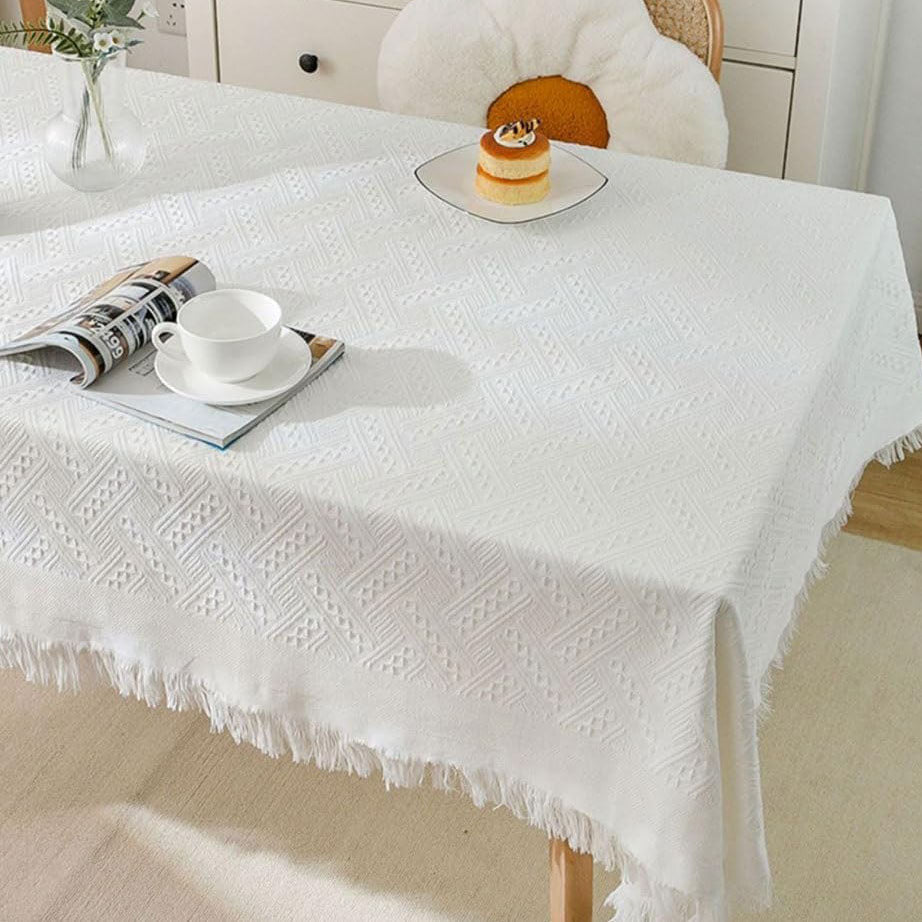 Junips | Waffle Modern Tablecloth, Knitted Fabric Lace Coffee Cloth, Round Tablecloth, Rectangular Tablecloth