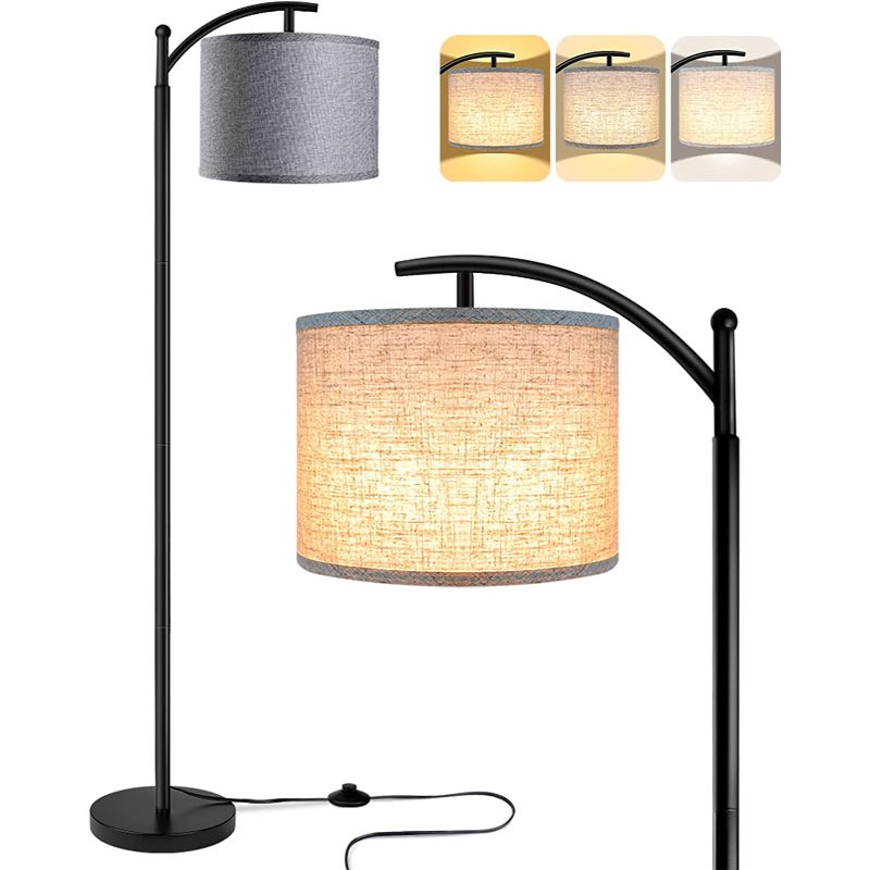 Junips | Floor lamp with 3 color temperatures LED bulb, floor lamp high industrial floor lamp reading for bedroom, office, white lampshade included