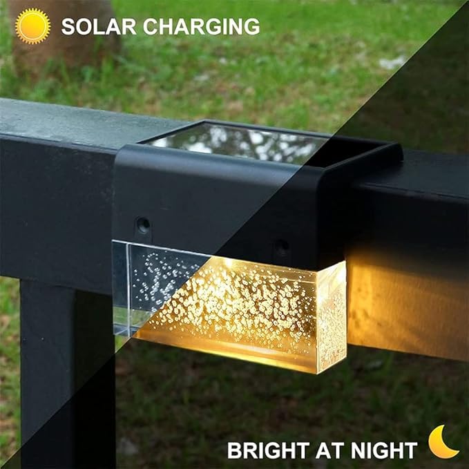 Junips | Solar Deck Lights 4 Piece Set, Solar Step Lights Outdoor, Warm White/Color Changing Solar Fence Light for Terrace Garden Yard