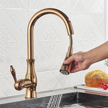 Junips | Brass Kitchen Faucet Pull Out Mixer Sink Water Tap 360 Rotation Single Handle