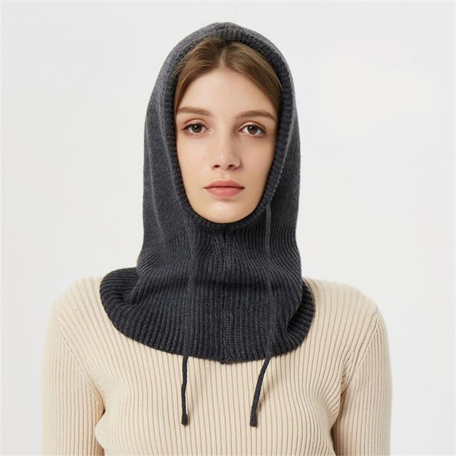 Junips | Winter Knit Beanie | Hooded Balaclava Style | Reinforced Wool-Blend Thermal Insulation | Adjustable Drawstring Fit | Wind-Resistant High-Volume Headwear