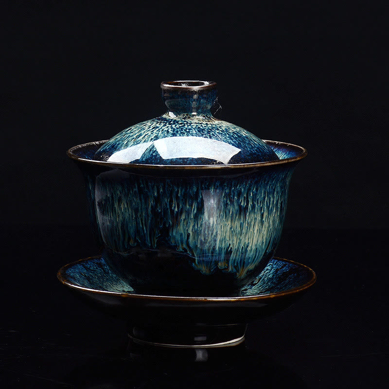 Junips | Vintage Kiln Ceramic Gaiwan Sancai Tea Cup Tea Cup and Saucer with Lid