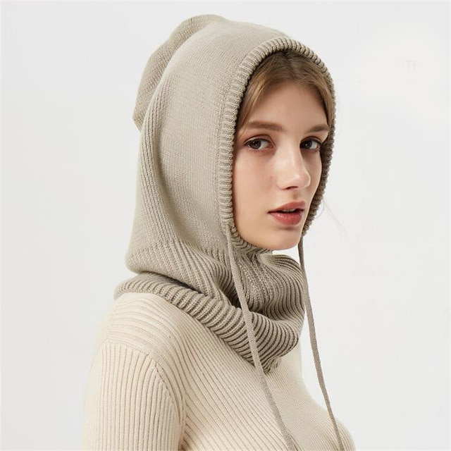 Junips | Winter Knit Beanie | Hooded Balaclava Style | Reinforced Wool-Blend Thermal Insulation | Adjustable Drawstring Fit | Wind-Resistant High-Volume Headwear