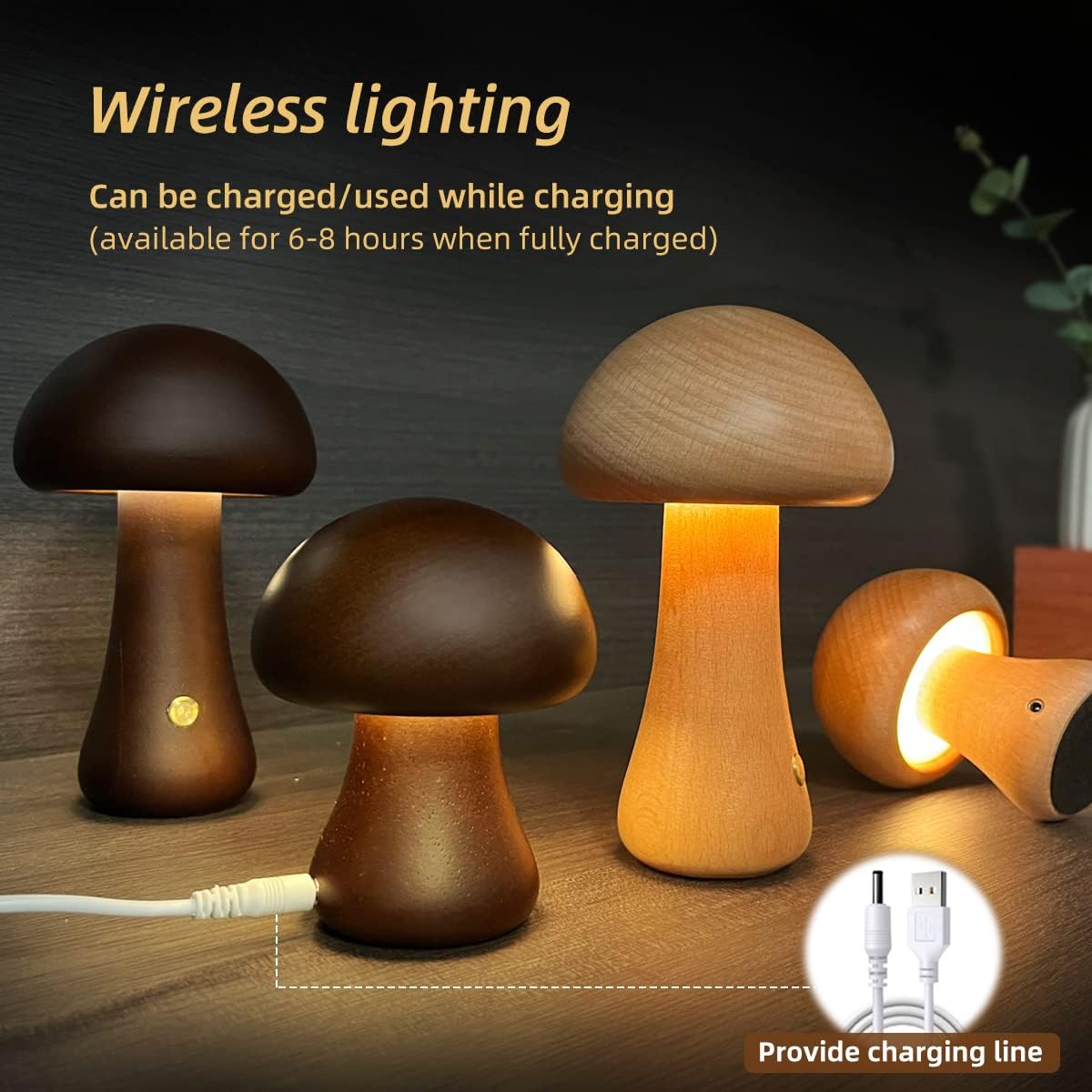 Junips | LumoNight Wooden Mushroom Night Light – LED Bedside Lamp with Touch Control
