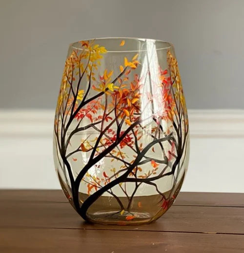 Junips | Hand Painted Four Seasons Tree Wine Glasses | Unique Art