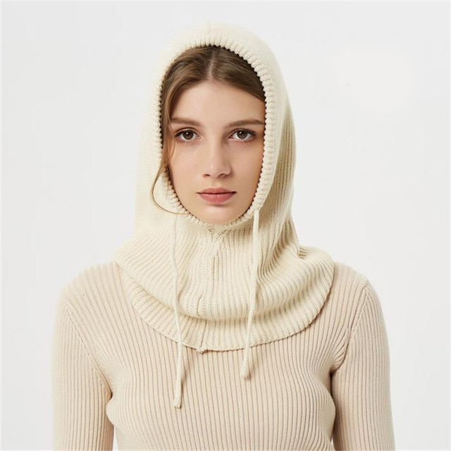 Junips | Winter Knit Beanie | Hooded Balaclava Style | Reinforced Wool-Blend Thermal Insulation | Adjustable Drawstring Fit | Wind-Resistant High-Volume Headwear