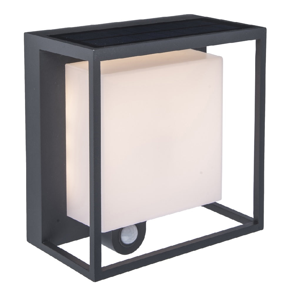 Junips | Lutec 6934601118 Curtis LED Anthracite Solar Power Outdoor Modern Square Surface Mounted Wall Lamp with PIR