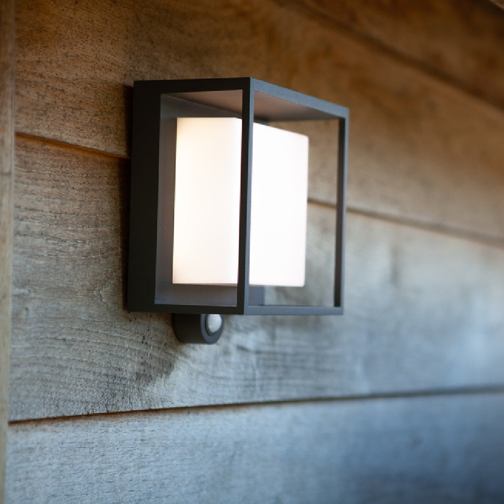 Junips | Lutec 6934601118 Curtis LED Anthracite Solar Power Outdoor Modern Square Surface Mounted Wall Lamp with PIR