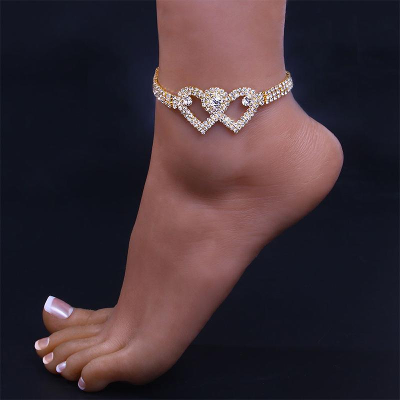 Junips | Fashion Rhinestone Double Heart Anklet