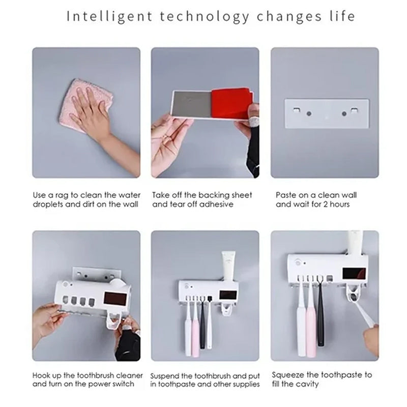 Junips | Smart UV Light Sterilizer Toothbrush Holder, Wall Mounted Toothpaste Dispenser