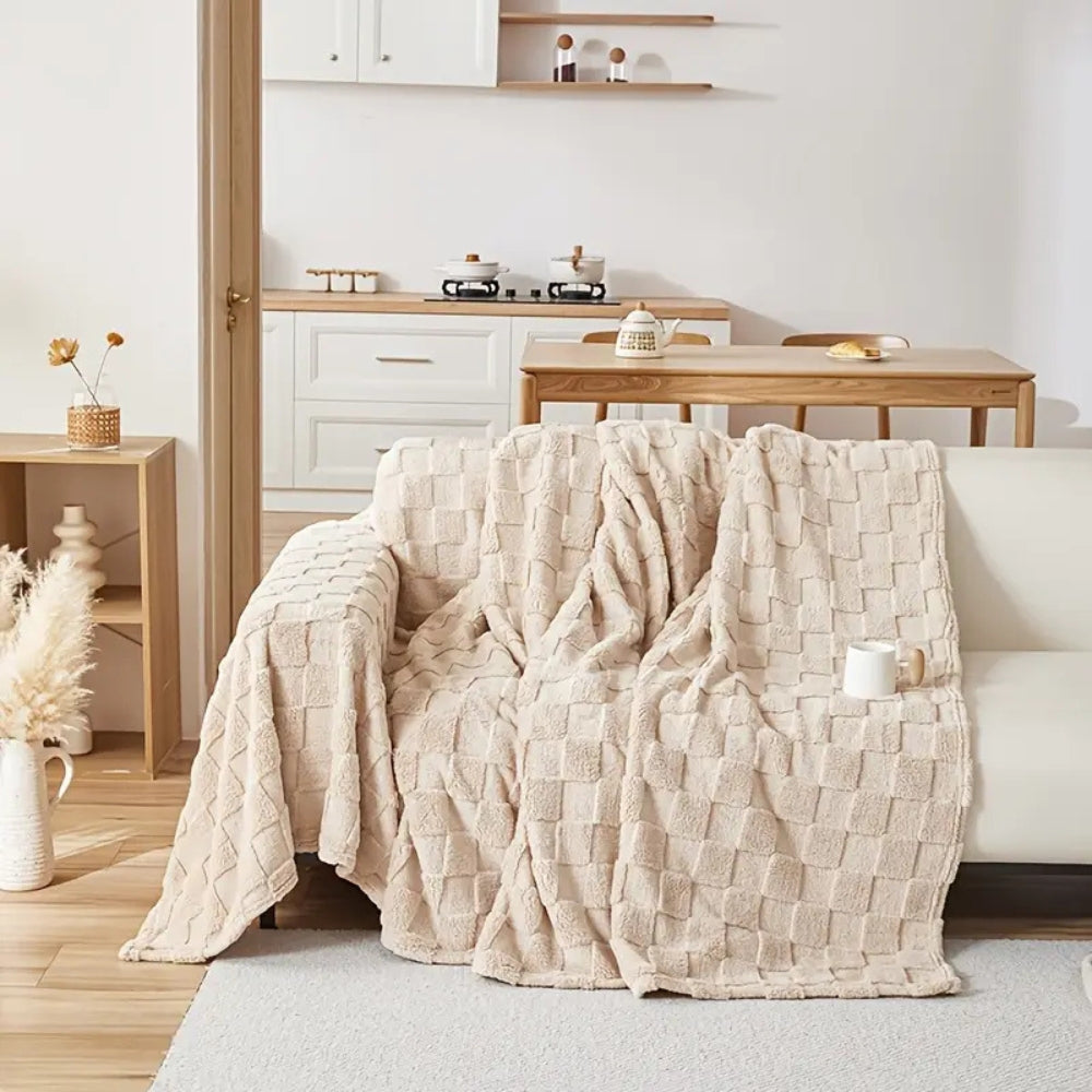 Junips | Checkered Plush Velvet Sofa Cover
