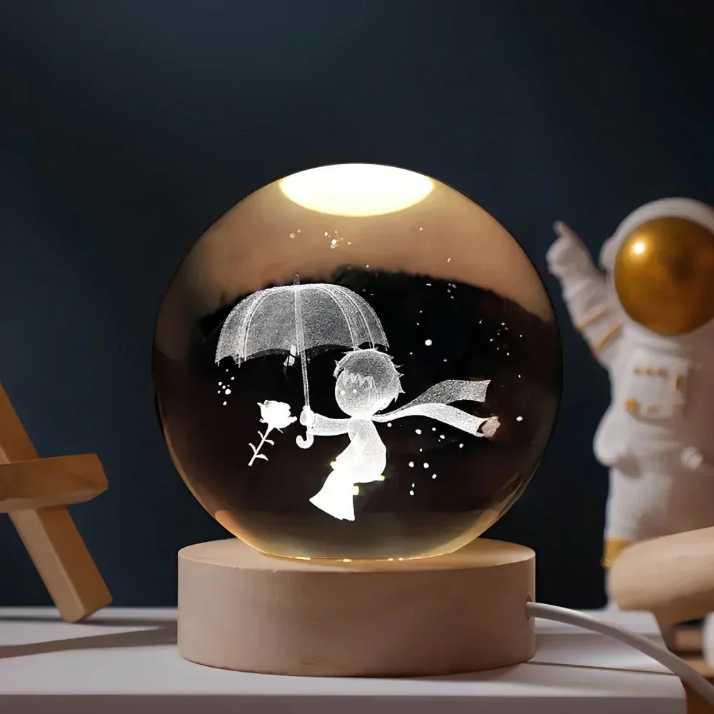 Junips | Night Light Wooden Base Crystal Ball Lamp