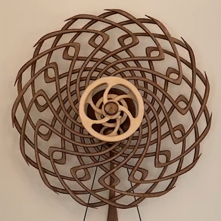 Junips | Handmade Kinetic Wall Sculpture | Mechanical Spring-Driven Wooden Automata | 14-24 Hour Runtime | Precision-Balanced Hardwood Gears | 35cm Geometric Wall Art | Style 1 (Boomerang) & Style 2 (Vice Versa)