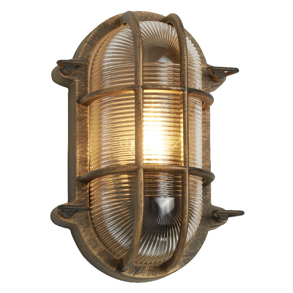 Junips | Antique Brass & Ribbed Glass Outdoor Vintage Oval Surface Lights Wall Lamp 248mm