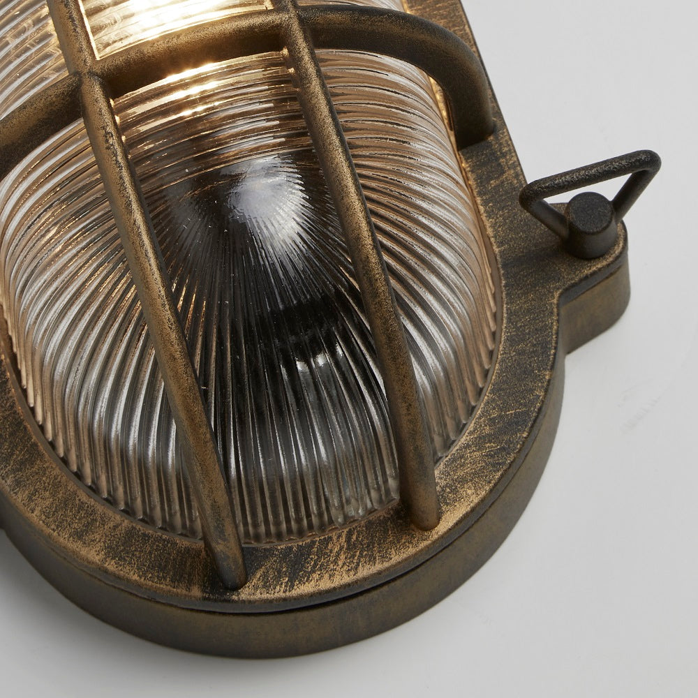 Junips | Antique Brass & Ribbed Glass Outdoor Vintage Oval Surface Lights Wall Lamp 248mm