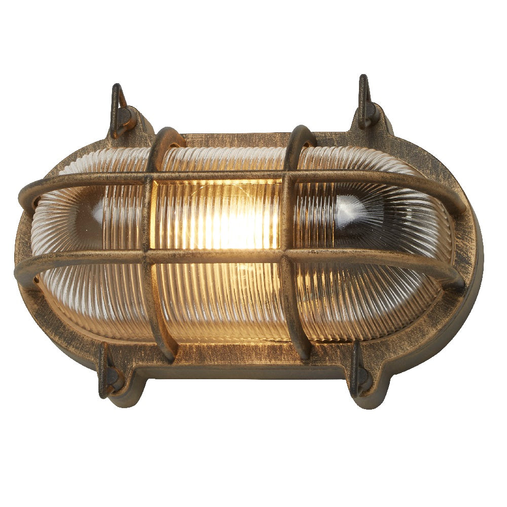 Junips | Antique Brass & Ribbed Glass Outdoor Vintage Oval Surface Lights Wall Lamp 248mm