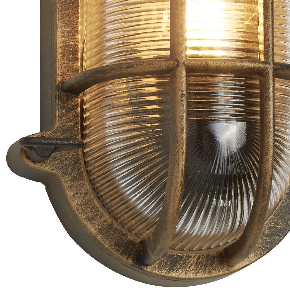 Junips | Antique Brass & Ribbed Glass Outdoor Vintage Oval Surface Lights Wall Lamp 248mm
